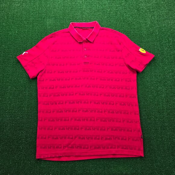Puma Polo Shirt Mens Large Red Short‎ Sleeve Ferrari Collab Golf Casual Preppy - Picture 1 of 12
